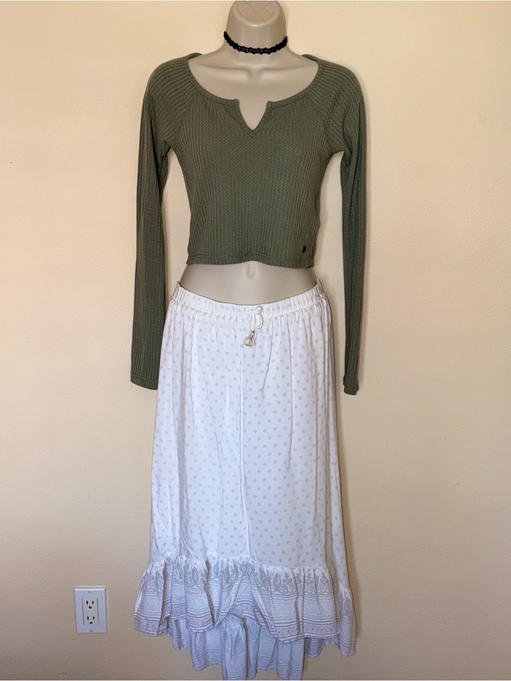 White Maxi Skirt with Ruffled Hem